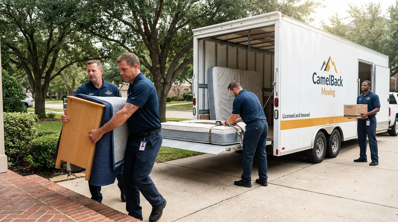 Crew loading residential truck for cross-state move from Pinetops, NC